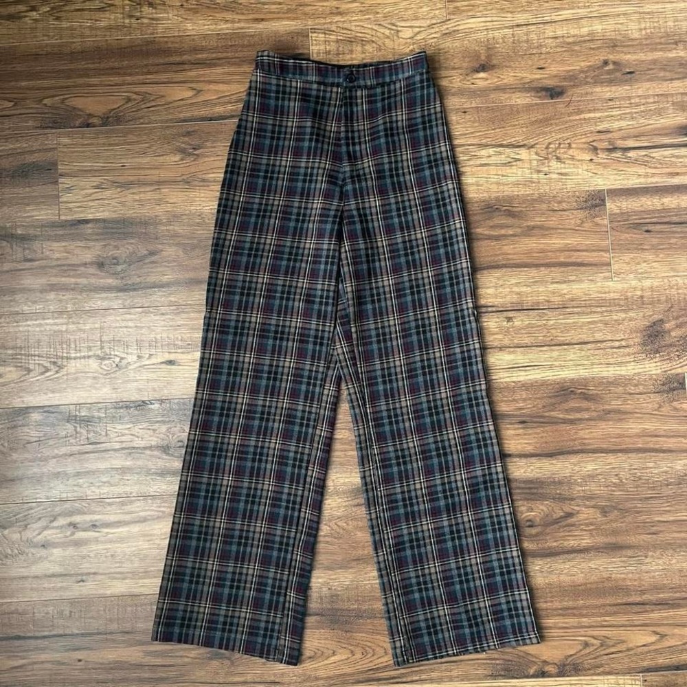 Brandy Melville Plaid Pants Size 2 High Waisted Wide Leg‎ Y2K Preppy Academia